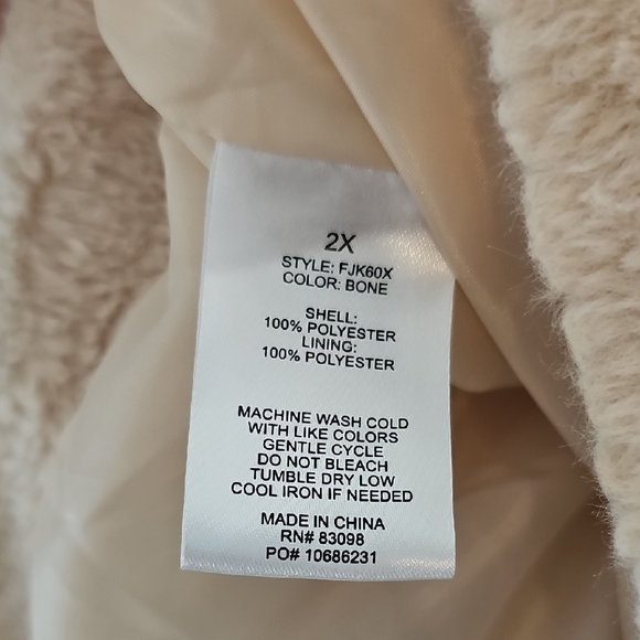 Ci Sono Bone Tan Color Button Up Furry Fur Womens Coat - 2X - Picture 14 of 15